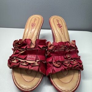 Elegant Red Ruffle Mules